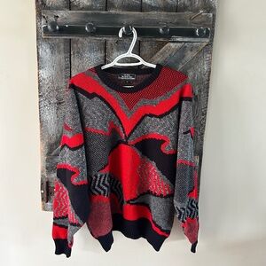 Men's Vintage Sears Sweater Red, Black & Grey